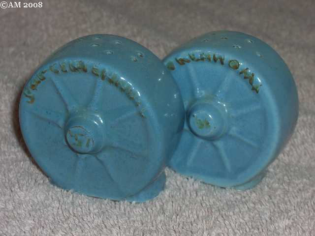 1957 Celebration wagonwheels glazed clay blue